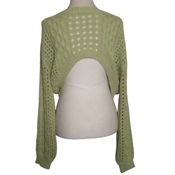 Cider Green Open Cable Knit Cropped Front Long Sleeve Sweater Size Large - Picture 1 of 5